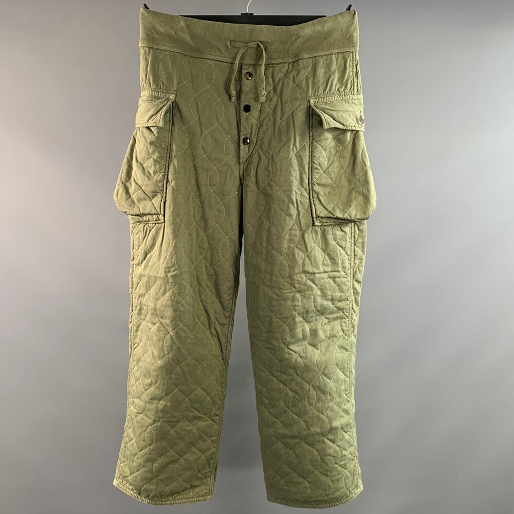 KAPITAL Size 40 Green Olive Quilted Cotton Polyester Button Fly Casual Pants
